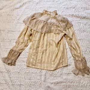 Handmade Vintage Victorian Blouse – Lace High Neck, Ruffle Yoke one of a kind